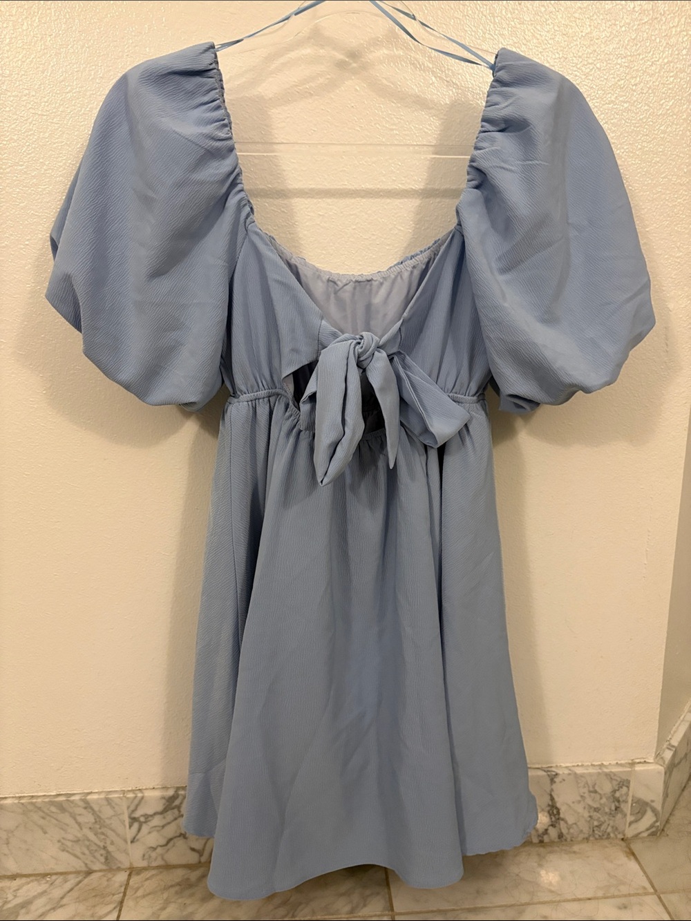 All in Favor Light Blue Puff Sleeve Babydoll Mini Dress - Picture 5 of 6